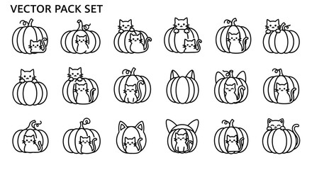 Charming pumpkin and kitten vector set for autumn designs, halloween, and festive creativity