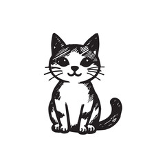 Cat Doodle Black and White Illustration Vector Image Cute Kitten Sketch Line Art Drawing Silhouette