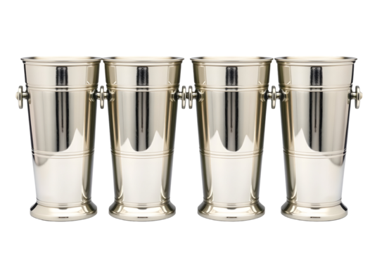 Elegant Silver Beverage Cups in a Row