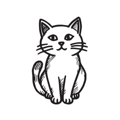 Cat Doodle Black and White Illustration Vector Image Cute Kitten Sketch Line Art Drawing Silhouette
