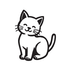 Cat Doodle Black and White Illustration Vector Image Cute Kitten Sketch Line Art Drawing Silhouette