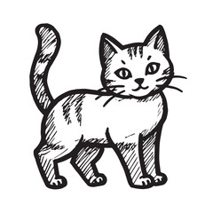 Cat Doodle Black and White Illustration Vector Image Cute Kitten Sketch Line Art Drawing Silhouette