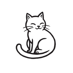 Cat Doodle Black and White Illustration Vector Image Cute Kitten Sketch Line Art Drawing Silhouette