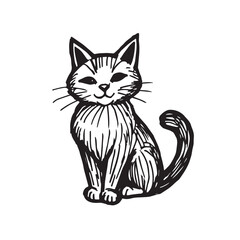 Cat Doodle Black and White Illustration Vector Image Cute Kitten Sketch Line Art Drawing Silhouette