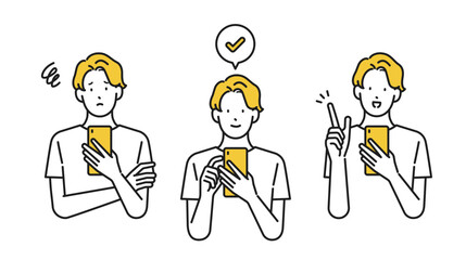 イラスト素材：スマホを使う男性のイラストセット