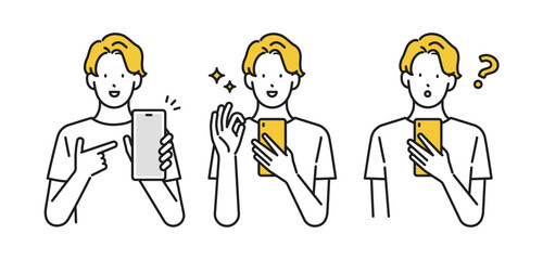 イラスト素材：スマホを使う男性のイラストセット