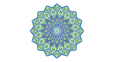 Intricate geometric kaleidoscopic design showcasing symmetrical diamond arrangements and blue