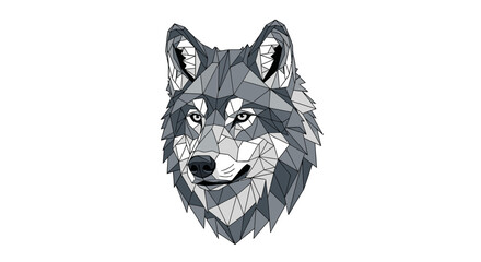 Geometric wolf head illustration with a polygonal design and monochrome color scheme