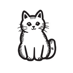 Cat Doodle Black and White Illustration Vector Image Cute Kitten Sketch Line Art Drawing Silhouette