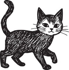 Obraz premium Cat Doodle Black and White Illustration Vector Image Cute Kitten Sketch Line Art Drawing Silhouette