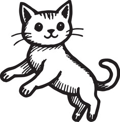 Cat Doodle Black and White Illustration Vector Image Cute Kitten Sketch Line Art Drawing Silhouette