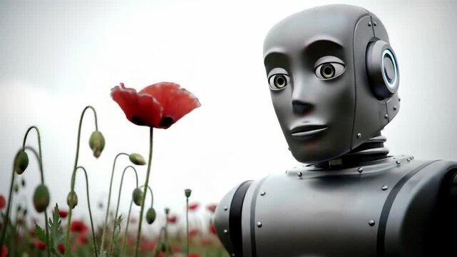 silent film-style short story about a robot falling in love with a flower.