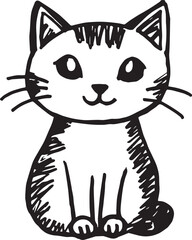 Cat Doodle Black and White Illustration Vector Image Cute Kitten Sketch Line Art Drawing Silhouette