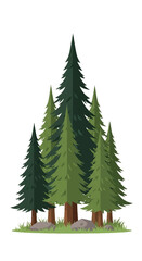Obraz premium Group of Green Pine Trees Illustration.