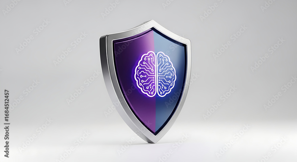 Aufkleber a shield with a brain circuit inside on a white background representing ai security concept art