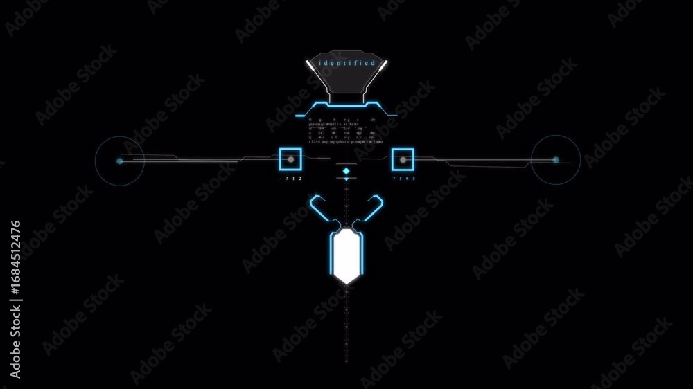 Poster animated high-tech digital interface with glowing blue schematics for data identification