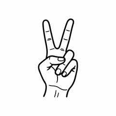 Fototapeta premium Hand showing peace sign line art illustration.