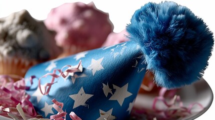 Festive party hat and cupcakes