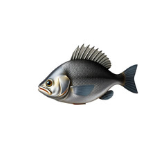 Fototapeta premium Realistic depiction of a silver fish with a prominent dorsal fin and dark tail.