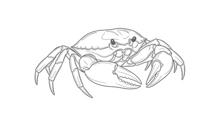 Detailed line drawing of a crab with prominent pincers isolated on white canvas