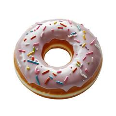 A single glazed donut with sprinkles, isolated on white background