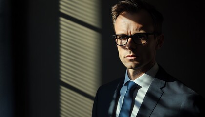 Fototapeta premium Professional man in thoughtful pose with shadows.