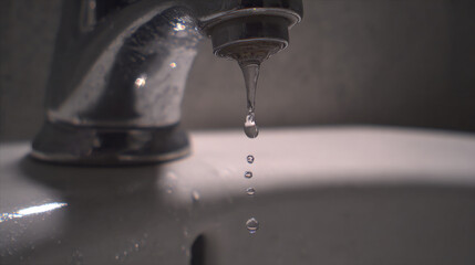 Water droplets splashing from dripping faucet into white sink basin illustrating ongoing leak and urgent repair