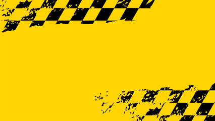 Grunge Checkered Flag Yellow Background.