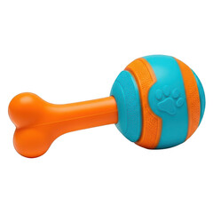 Orange and blue striped dog bone rattle toy isolated on transparent background