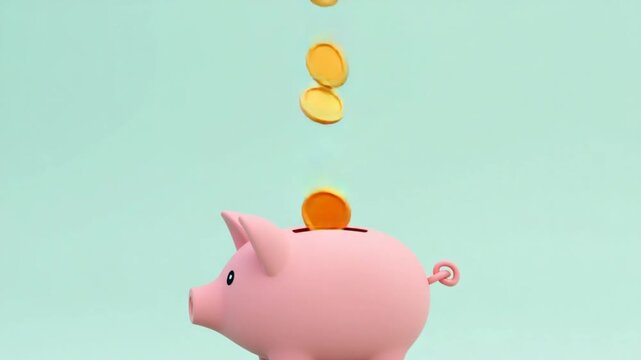 2D animation of a piggy bank with coins dropping in, symbolizing saving money, financial growth, and smart budgeting. Perfect for finance-related content, investment themes, educational purposes.