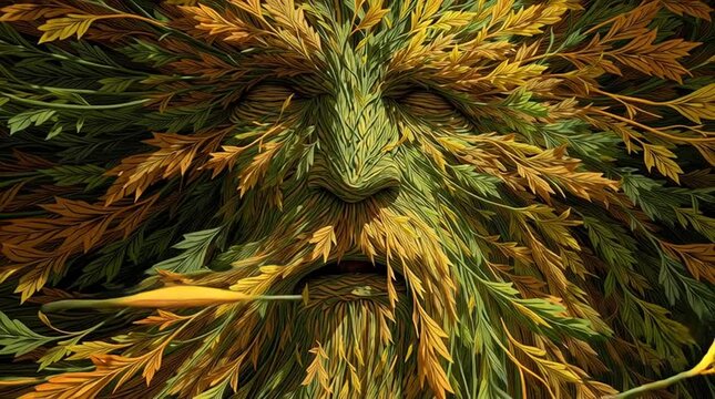 An ethereal depiction of the Leshy, a forest spirit from Slavic mythology. A mythical monster formed from shadows, leaves, and mist in a dark, enchanted wood. Fantasy horror character concept.

