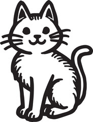 Cat Doodle Black and White Illustration Vector Image Cute Kitten Sketch Line Art Drawing Silhouette
