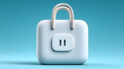 White plastic shopping bag icon on a blue background representing modern shopping and convenience