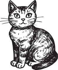 Cat Doodle Black and White Illustration Vector Image Cute Kitten Sketch Line Art Drawing Silhouette
