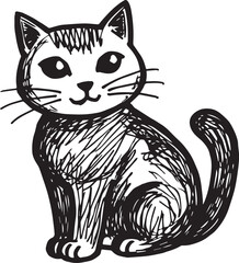 Cat Doodle Black and White Illustration Vector Image Cute Kitten Sketch Line Art Drawing Silhouette
