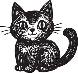 Cat Doodle Black and White Illustration Vector Image Cute Kitten Sketch Line Art Drawing Silhouette
