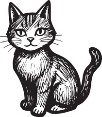 Cat Doodle Black and White Illustration Vector Image Cute Kitten Sketch Line Art Drawing Silhouette
