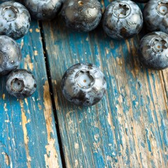 Fresh blueberries on weathered blue wood