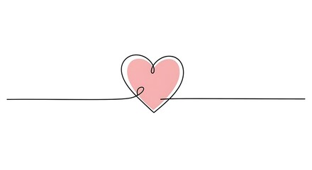 Single pink heart drawn with a continuous line, symbolizing simplicity and modern minimalist design in love and relationships