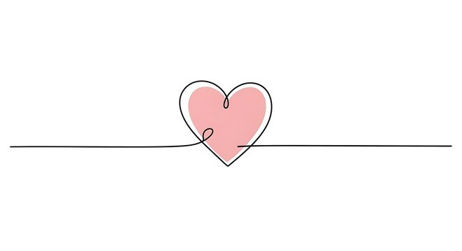 Single pink heart drawn with a continuous line, symbolizing simplicity and modern minimalist design in love and relationships