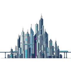 Obraz premium Modern City Skyline with Skyscrapers and Elevated Train Tracks.