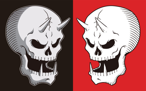 鬼 ドクロ 髑髏 demon skull A set 黒&times;赤