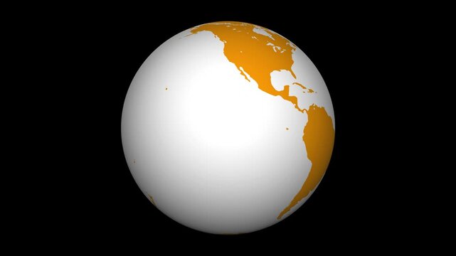 Orange continents are standing out on white earth globe rotating against black background