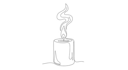 Minimalist single line drawing of a candle with flickering flame radiating glow