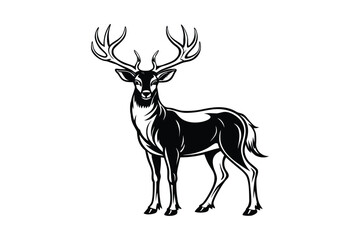 Obraz premium Majestic stag with large antlers standing proudly in a detailed silhouette isolated on white background