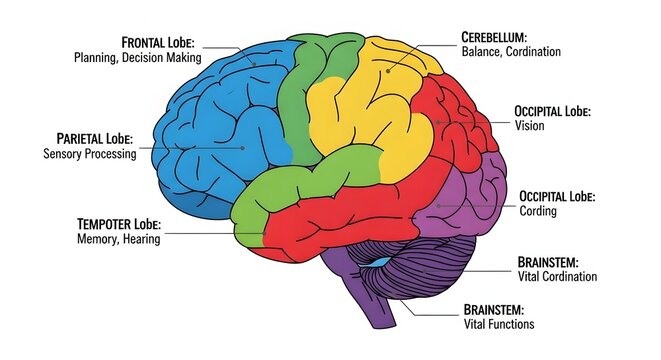 Anatomy of the Human Brain Illustrating Key Lobes and Their Functions