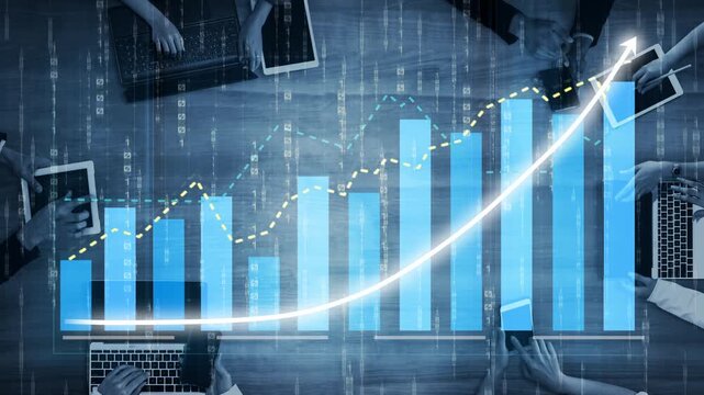 A dynamic team collaborates in an office setting, analyzing financial data and utilizing modern devices to visualize trends and strategies for business success. Copula - Powered by Adobe