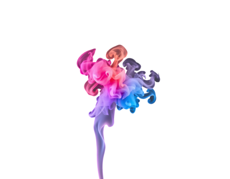 Colorful smoke plume on transparent backdrop