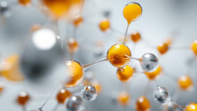 Abstract Orange and Metallic Molecule Structure