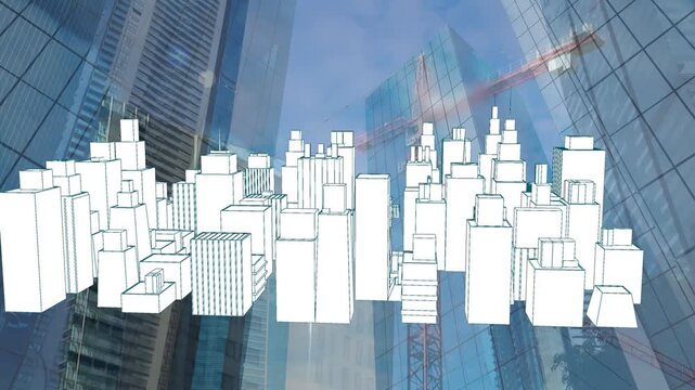 Animation of 3d city model over cityscape - Powered by Adobe